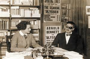 Sylvia Beach and James Joyce at the original Shakespeare and Company bookshop in Paris
